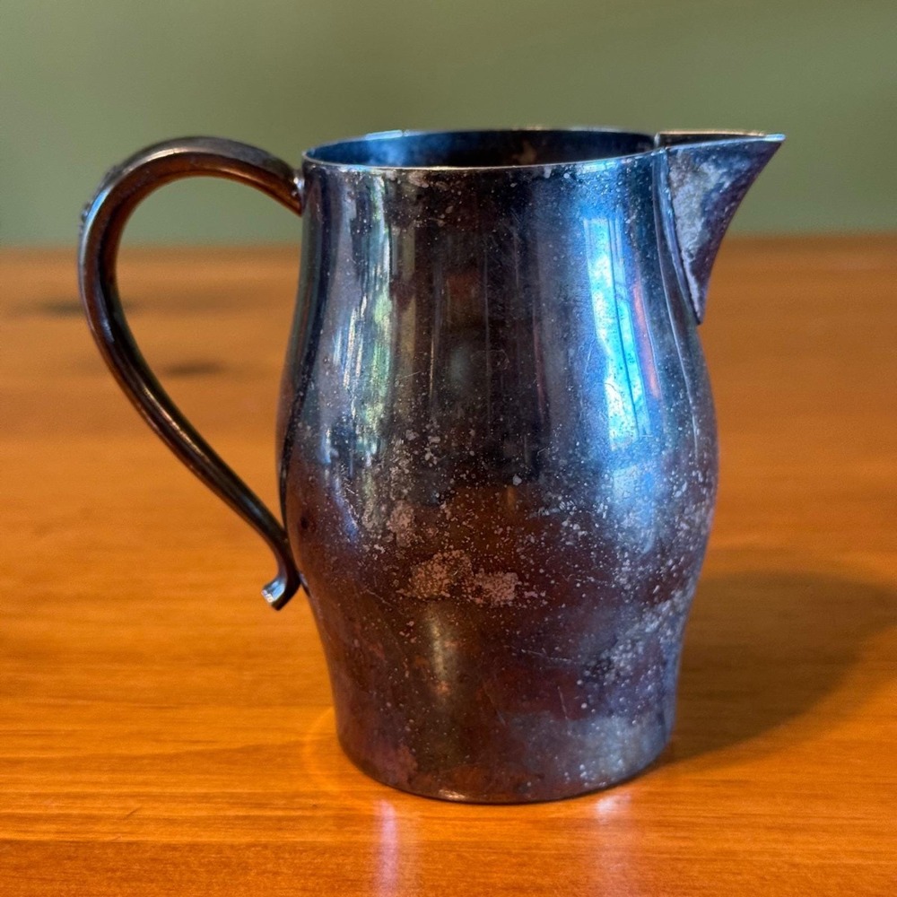 Vintage Silver Plated Mini Creamer Pitcher Tarnished Patina 3.75 Inch